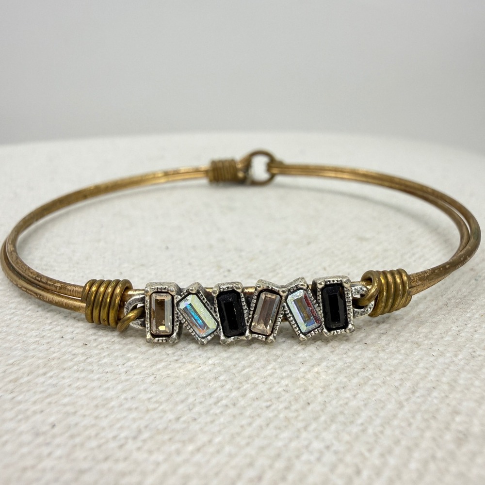 Luca + Danni Bangle Bracelet Embrace The Journey Black Rhinestones Gold Tone